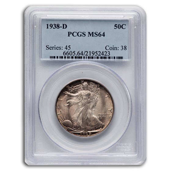 1938-D Walking Liberty Half Dollar MS-64 PCGS 1938-D Walking Liberty Half Dollar MS-64 PCGS